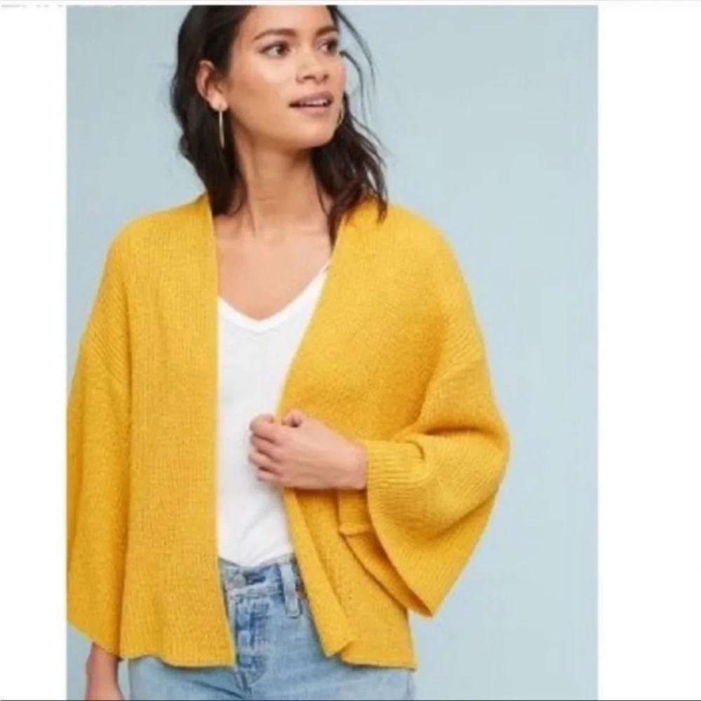 ANTHROPOLOGIE cream open weave loose kimono cardigan with wide sleeves one size